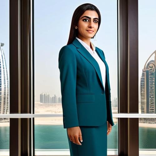 Home 6 **
"A professional Arab businesswoman in a modest, tailored business suit, standing confidently in a modern, sunlit office in Dubai, fully clothed, appropriate attire, safe for work, perfect anatomy, correct proportions, natural pose, professional portrait photography, high quality, family-friendly."
**