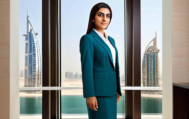 **
"A professional Arab businesswoman in a modest, tailored business suit, standing confidently in a modern, sunlit office in Dubai, fully clothed, appropriate attire, safe for work, perfect anatomy, correct proportions, natural pose, professional portrait photography, high quality, family-friendly."
**