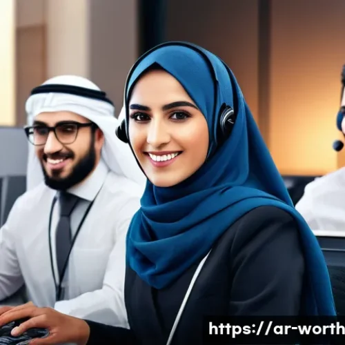 Home 31 고객 만족도와 가치 제안의 상관관계 - A modern Middle Eastern customer service center scene showing a professional Arabic male and female ...