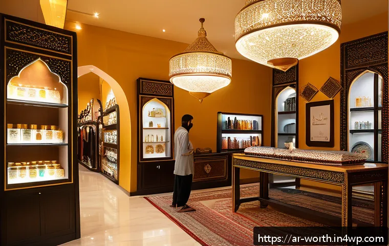 제품 맞춤화와 가치 제안 - A warm and inviting Middle Eastern boutique store interior showcasing a wide variety of customizable...